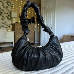 Small Black Leather Ruched Shoulder Bag